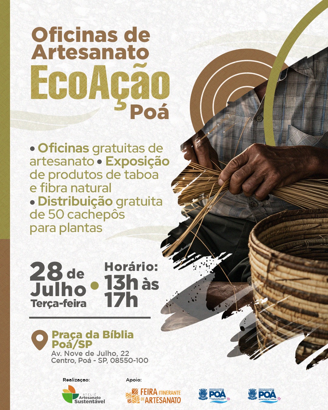 EcoAção Poá promove oficinas gratuitas de artesanato sustentável nesta terça-feira