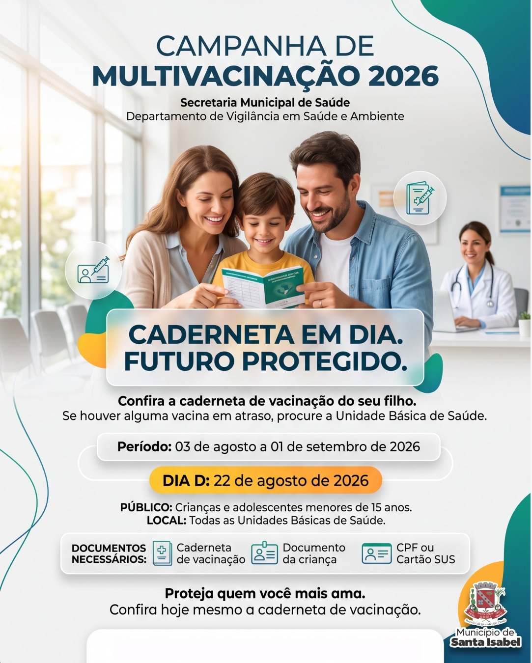 Santa Isabel orienta famílias a atualizar o calendário de vacinação 2026 de crianças e adolescentes