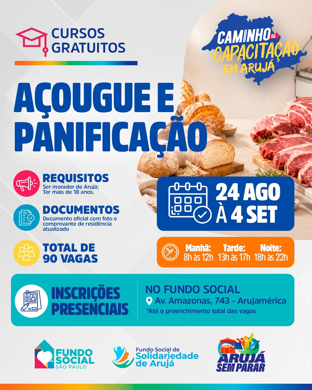 Cursos de Açougue e Panificação do Fundo Social de Arujá ainda têm vagas abertas